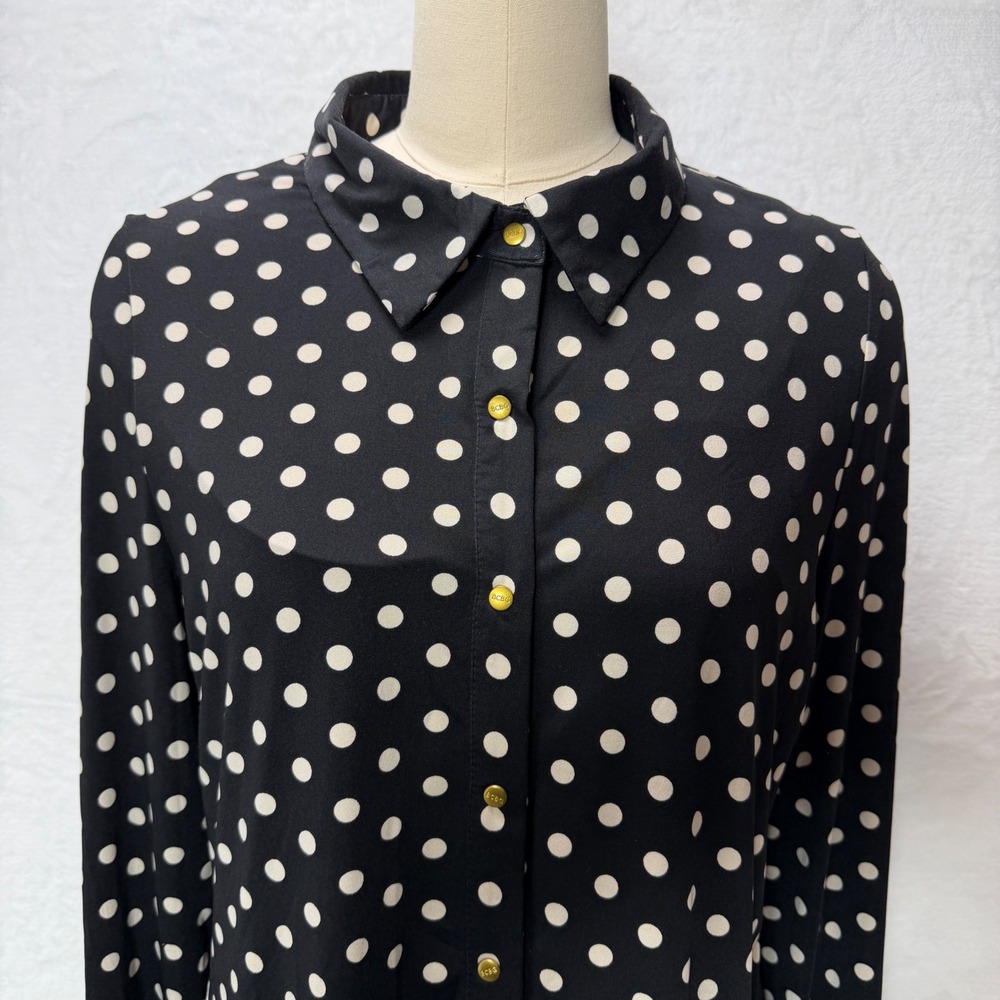 BCBG MAXAZRIA Womens XL Black Polka Dot Twin Set Button Down Shirt & Camisole